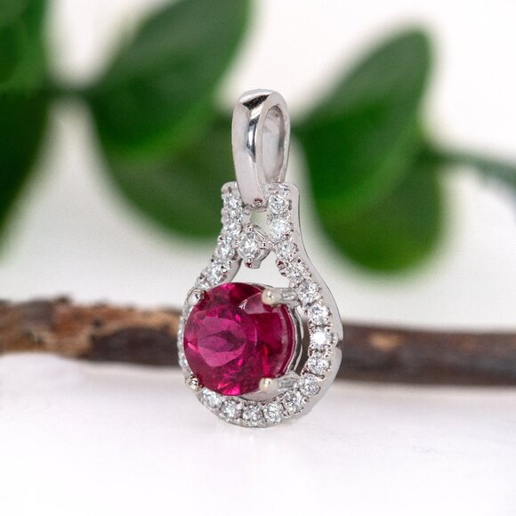 Rubellite Tourmaline Pendant in 14K Solid Gold with Natural Diamonds - Picture 6 of 9